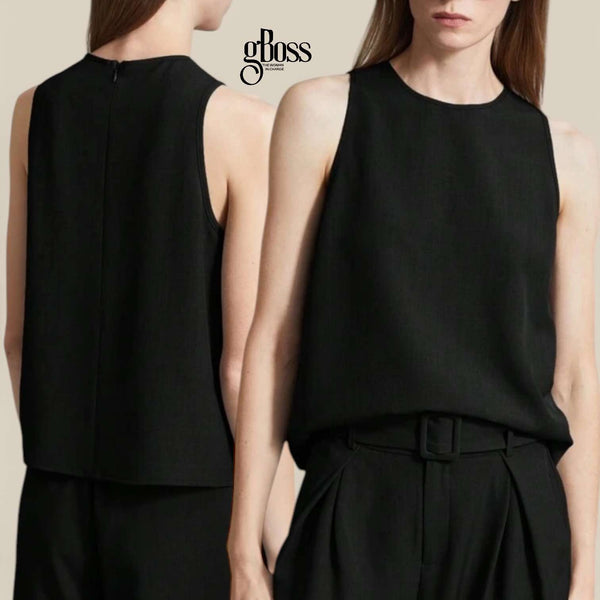 GBOSS Structured Androgynous Sleeveless Woven Work Wear Top