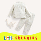 LITTLE DREAMERS Dinosaur Print Collared Buttondown Top Pants Pajama Set for Kids