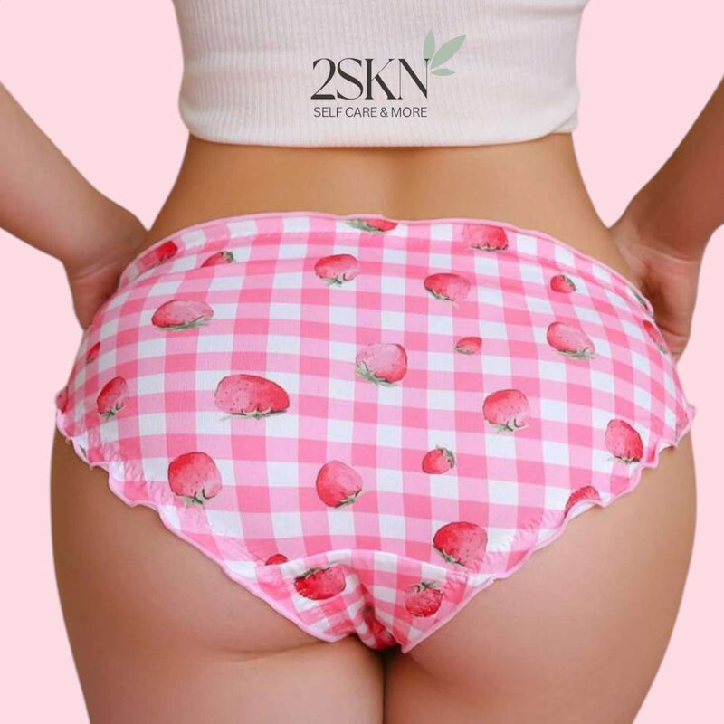 2SKN 2pc Mod Preppy Style Cute Print Lettuce Edge Panty Underwear