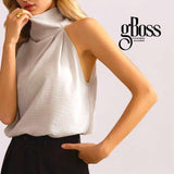 GBOSS Ruched Mock Neck Work Wear Top