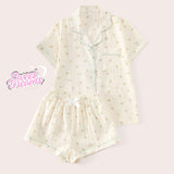 SWEET DREAMS Collar Buttondown Piping Details Printed Woven Shorts Set Pajama