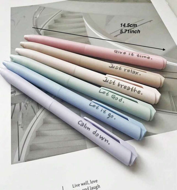 CRAFTY 6pcs Set Morandi Colors Motivation Printed Soft Touch Gel Pen