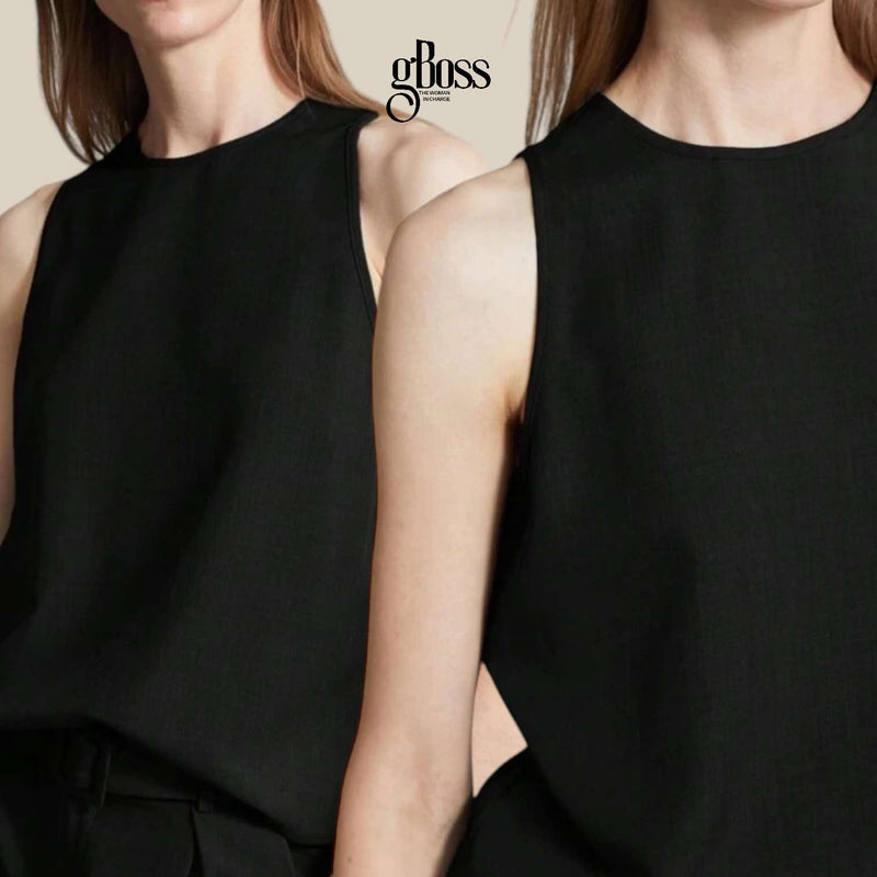 GBOSS Structured Androgynous Sleeveless Woven Work Wear Top