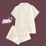 SWEET DREAMS Collar Buttondown Piping Details Printed Woven Shorts Set Pajama