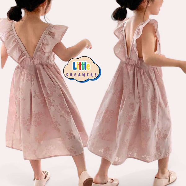 LITTLE DREAMERS Elegant Floral Spring V Back Dress for Girls