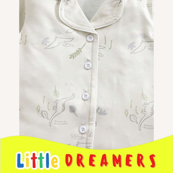 LITTLE DREAMERS Dinosaur Print Collared Buttondown Top Pants Pajama Set for Kids