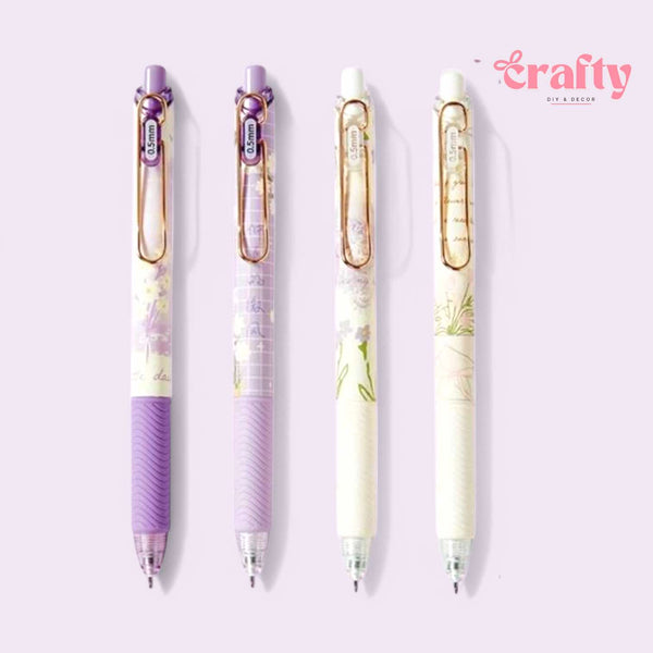 CRAFTY 4pcs Set Purple Dainty Floral 0.5mm Fine Point Gel Pen