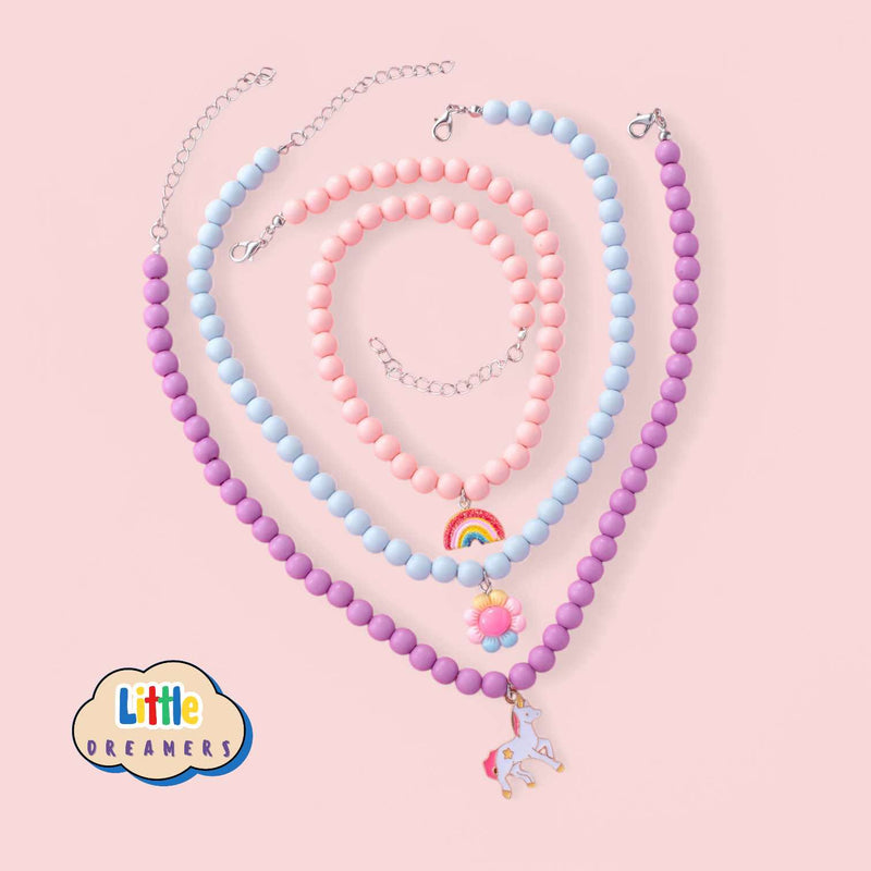 LITTLE DREAMERS 3pc Colorful Bead Necklace with Cute Pendants for Girls