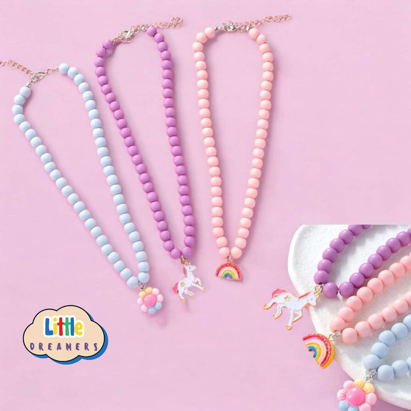 LITTLE DREAMERS 3pc Colorful Bead Necklace with Cute Pendants for Girls