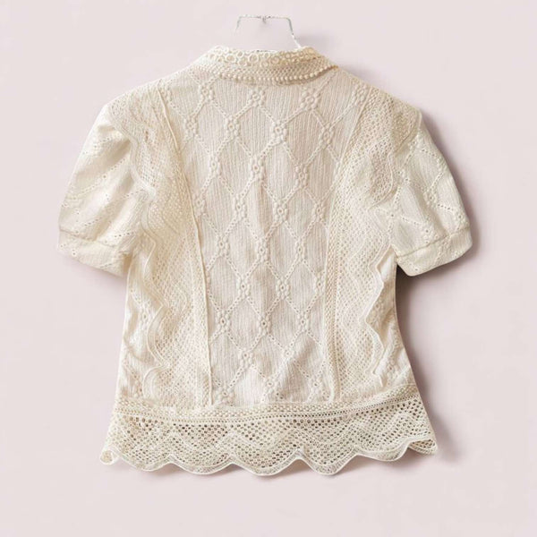 BLUSA Summer Lace Buttondown Collared Barong Inspired Blouse Top