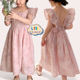 LITTLE DREAMERS Elegant Floral Spring V Back Dress for Girls