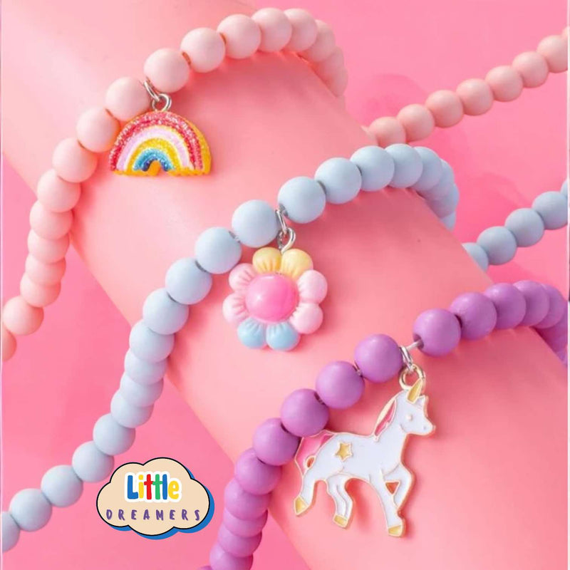 LITTLE DREAMERS 3pc Colorful Bead Necklace with Cute Pendants for Girls