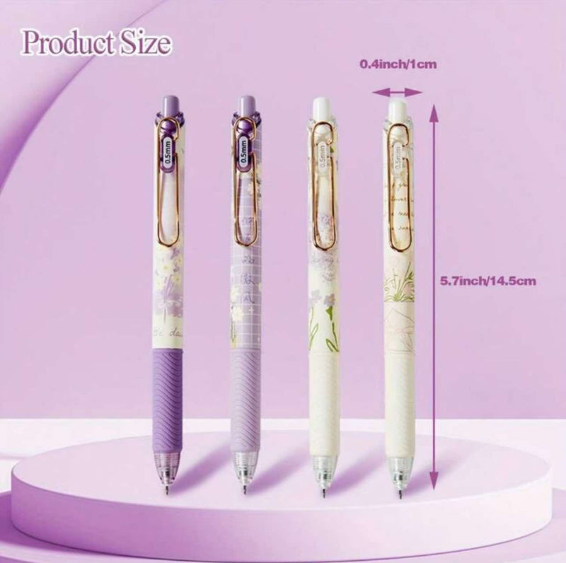 CRAFTY 4pcs Set Purple Dainty Floral 0.5mm Fine Point Gel Pen