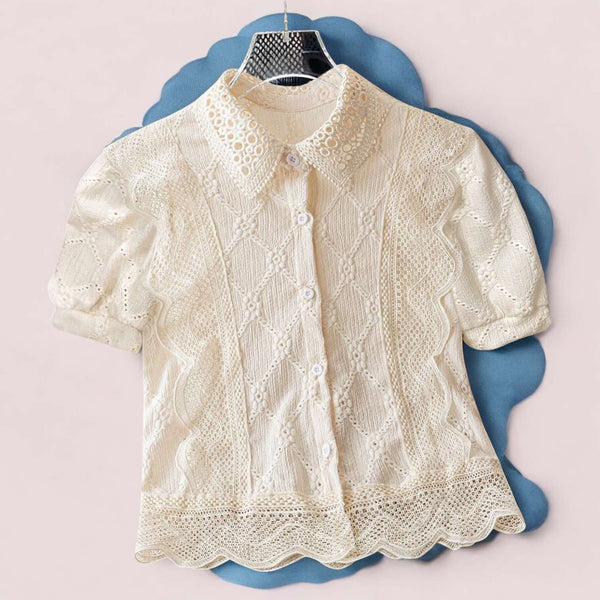 BLUSA Summer Lace Buttondown Collared Barong Inspired Blouse Top