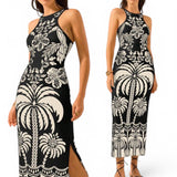 GYPSY Tropical Print Tribal Halter Bodycon Long Dress