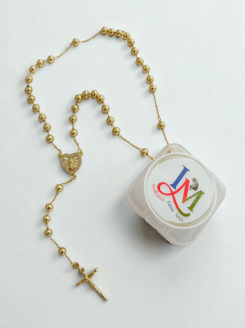 BLING Cross Pendant Gold Plated Prayer Beads Rosary Necklace - Faith Jewelry