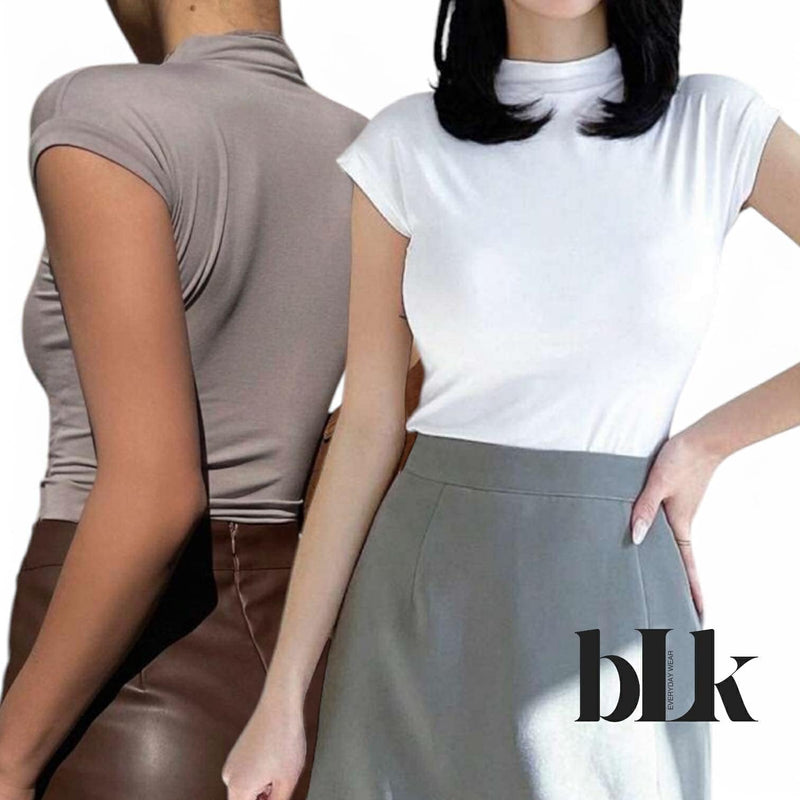 BLK Body Fit Knit Stretch Movk Neck Tee Top