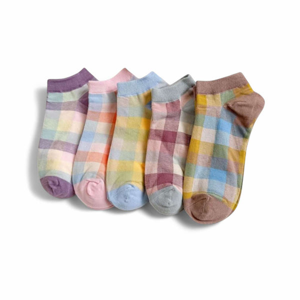 FOOTSIES 5pairs Vintage Plaid Pattern Ankle Socks