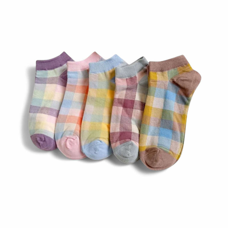 FOOTSIES 5pairs Vintage Plaid Pattern Ankle Socks