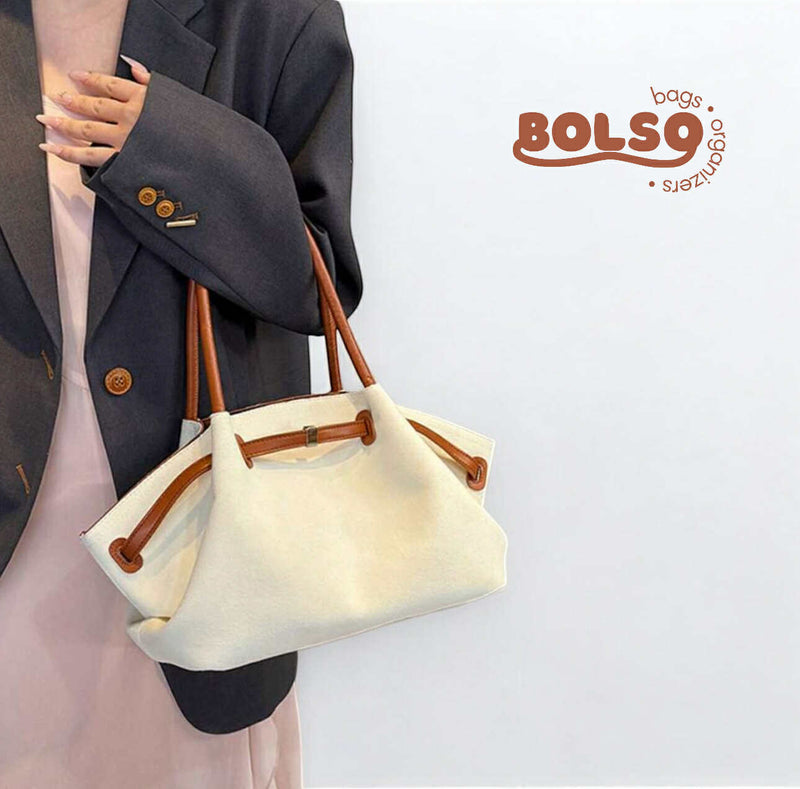 BOLSO Canvas Leather Contrast Large Dumpling Vintage Tote Bag