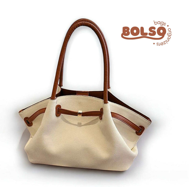 BOLSO Canvas Leather Contrast Large Dumpling Vintage Tote Bag