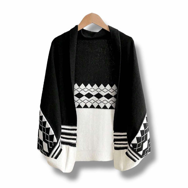 WRAP Warm Knitted Diamond Pattern Shawl Cardigan