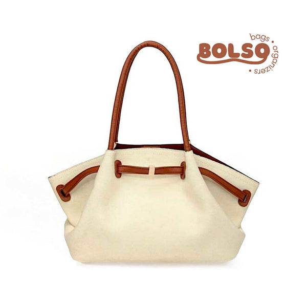 BOLSO Canvas Leather Contrast Large Dumpling Vintage Tote Bag