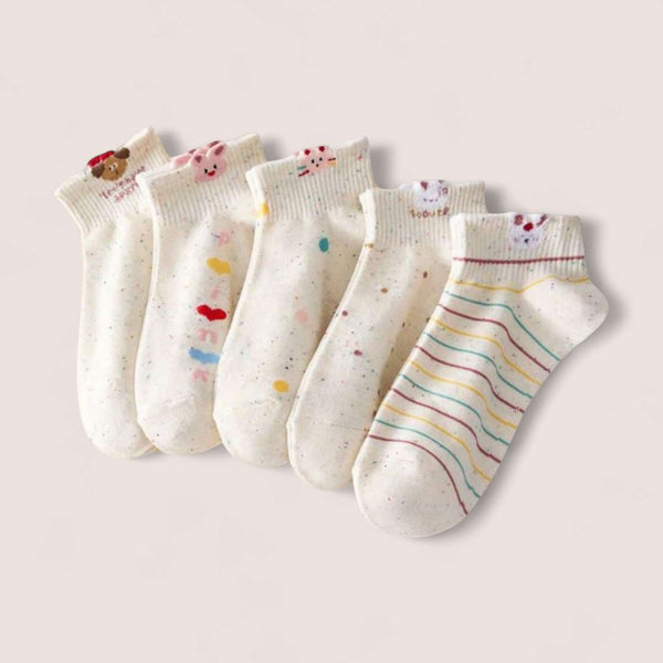 FOOTSIES 5pairs Cute Pattern Cream Ankle Socks