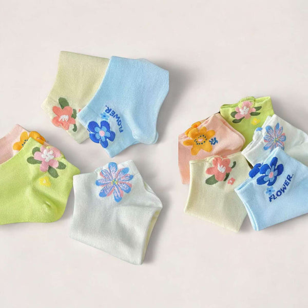 FOOTSIES 5pairs Floral Colorful Details Pattern Ankle Socks