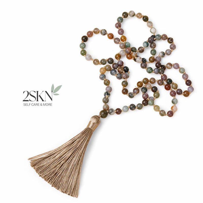 2SKN 108-Bead Mala Necklace for Meditation, Yoga, Mindfulness – Natural Crystal Healing Stones (Blessed Option)