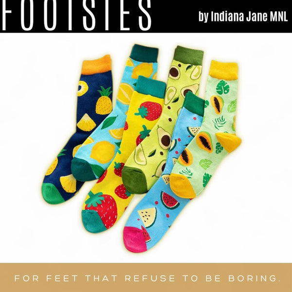 FOOTSIES Fruity Funky Retro Vintage Plaid Pattern Crew Socks Pair