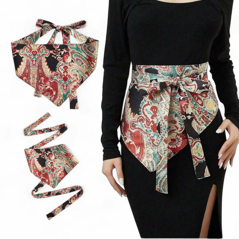 TAILLE Wide Obi Paisley Sash Belt