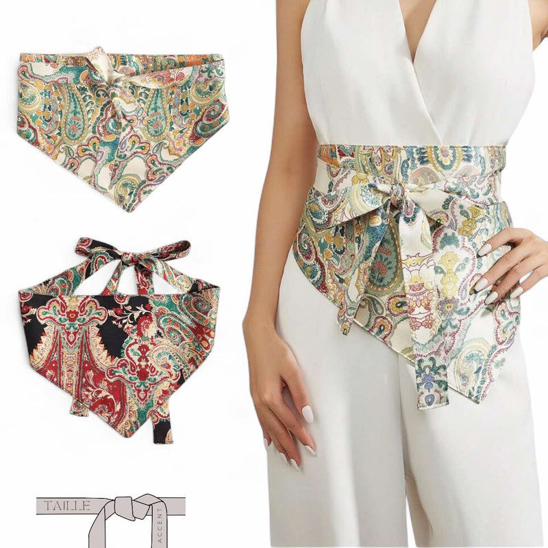 TAILLE Wide Obi Paisley Sash Belt