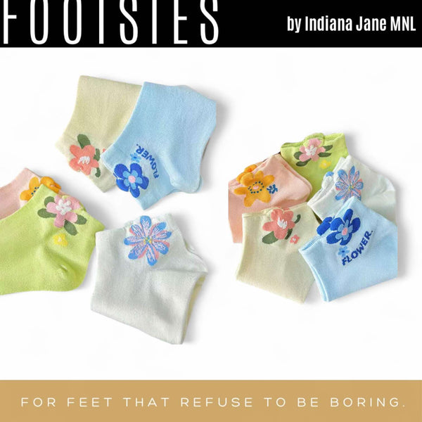 FOOTSIES 5pairs Floral Colorful Details Pattern Ankle Socks