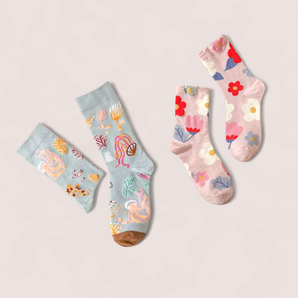 FOOTSIES Flower Sea Pattern Crew Socks Pair