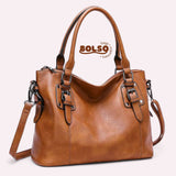 BOLSO Large Square Vintage Retro Leather Tote Bag