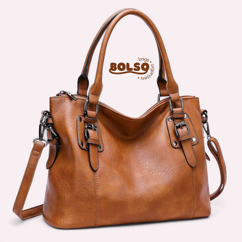 BOLSO Large Square Vintage Retro Leather Tote Bag