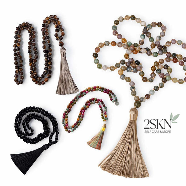 2SKN 108-Bead Mala Necklace for Meditation, Yoga, Mindfulness – Natural Crystal Healing Stones (Blessed Option)