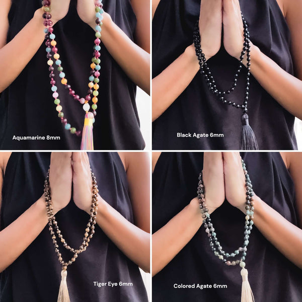2SKN 108-Bead Mala Necklace for Meditation, Yoga, Mindfulness – Natural Crystal Healing Stones (Blessed Option)