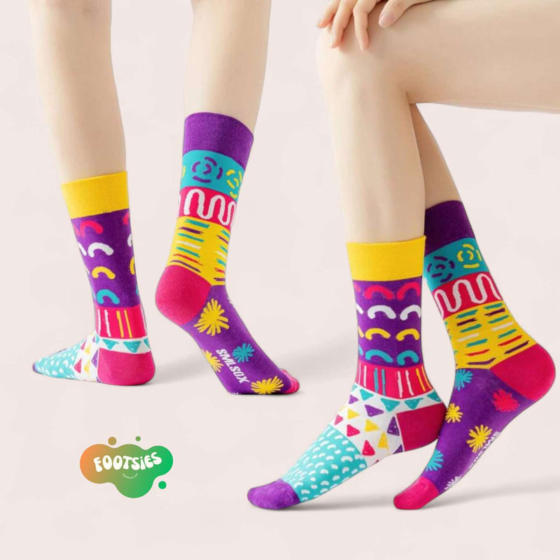 FOOTSIES Pattern Graphic Cute Mismatch Crew Socks