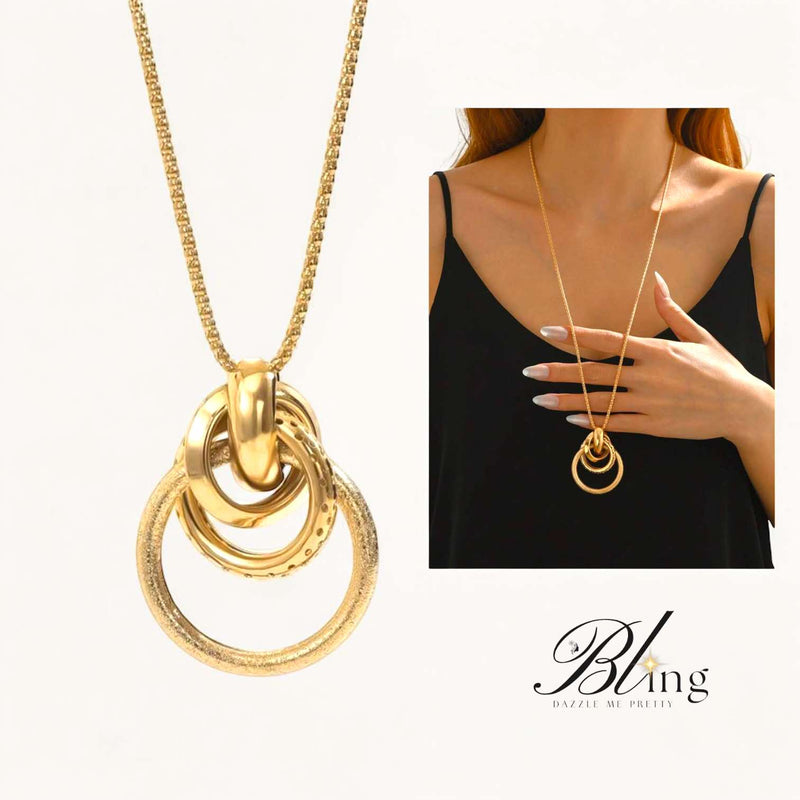 BLING Rings Pendant Vintage Metal Long Necklace