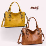 BOLSO Large Square Vintage Retro Leather Tote Bag