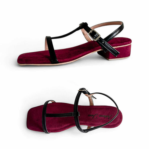RUBY T-Strap Cushioned 1" Block Heels Sandals