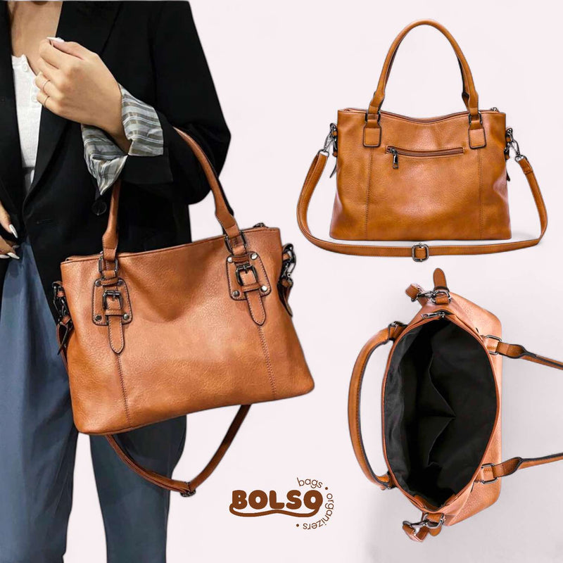 BOLSO Large Square Vintage Retro Leather Tote Bag