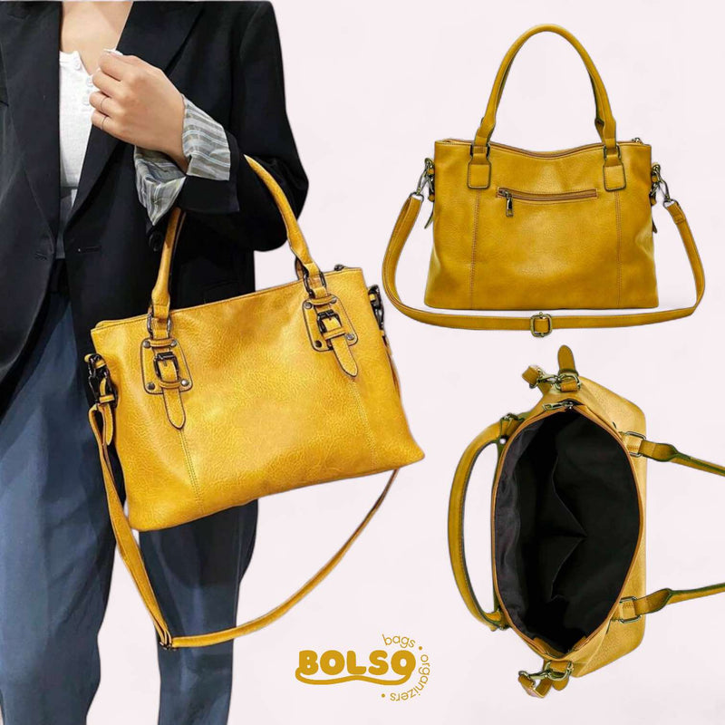 BOLSO Large Square Vintage Retro Leather Tote Bag