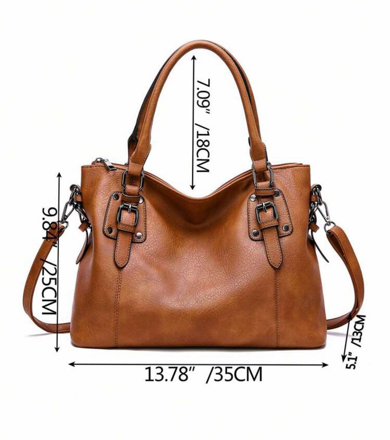 BOLSO Large Square Vintage Retro Leather Tote Bag