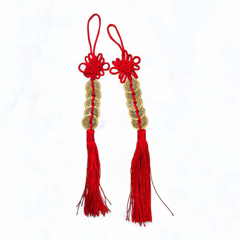 BLING 1pc Feng Shui Lucky Coins Charm – Chinese Knot Hanging Decoration with 6 Antique Coins & Tassel (11.4”) for Wealth & Protection