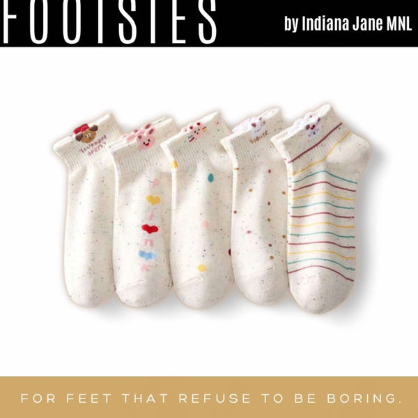 FOOTSIES 5pairs Cute Pattern Cream Ankle Socks