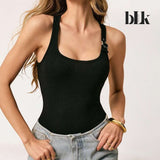 BLK Stretched Ribbed Cami Buckle Strap Daily Top