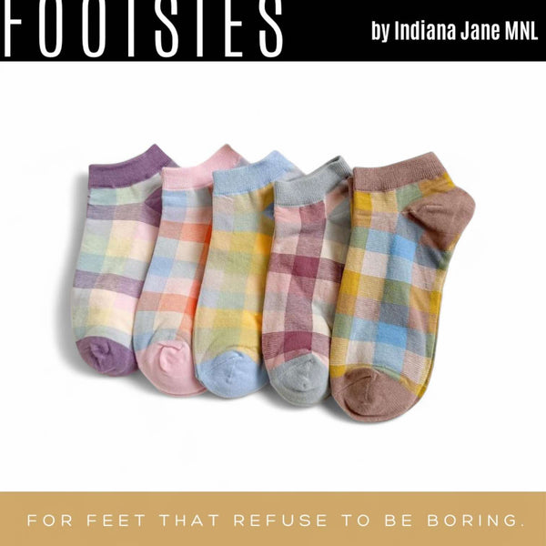 FOOTSIES 5pairs Vintage Plaid Pattern Ankle Socks